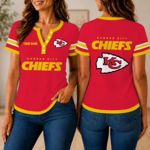 Limited Edition – Customized NFL Kansas City Chiefs Women’s Short Sleeve Henley T-Shirt