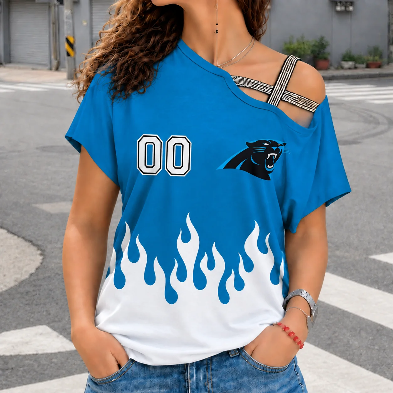 Limited Edition – Customized NFL Carolina Panthers Women’s Shoulder Shirt