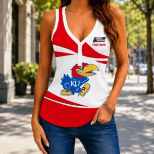 Limited Edition – Customized NCAA Kansas Jayhawks Women’s V-Neck Tank Top