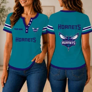 Limited Edition – Customized NBA Charlotte Hornets Women’s Short Sleeve Henley T-Shirt