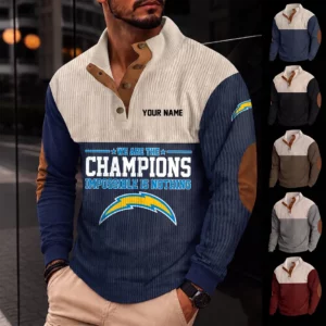 Limited Edition – Customized NFL Los Angeles Chargers Button Sweatshirts Stand Collar