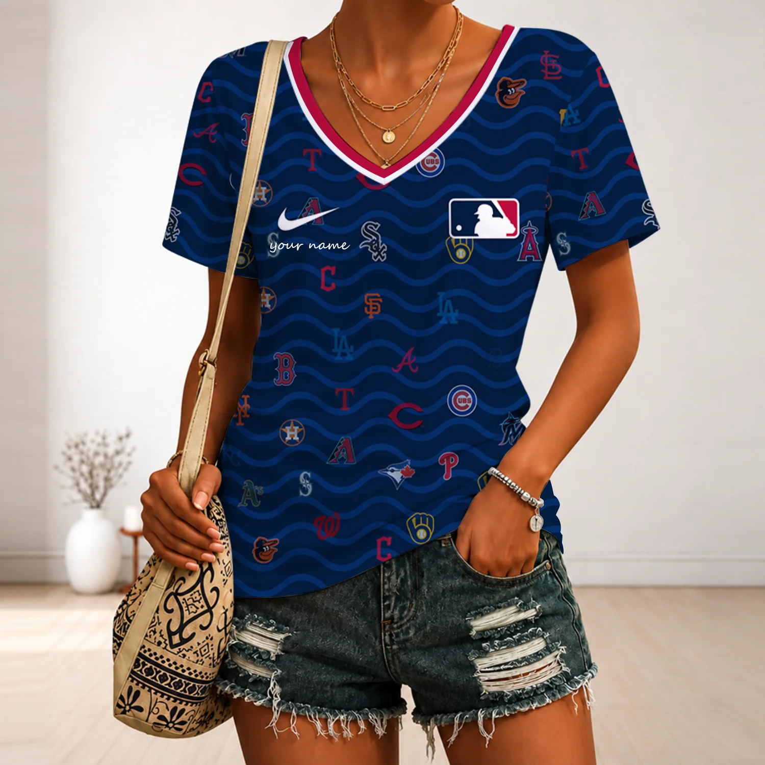 Limited Edition – Customized MLB All Teams V-Neck Female Shirt