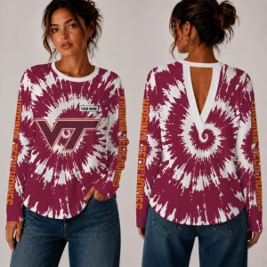 Limited Edition – Customized NCAA Virginia Tech Hokies Women’s Back V-Cut Long-Sleeve Shirt