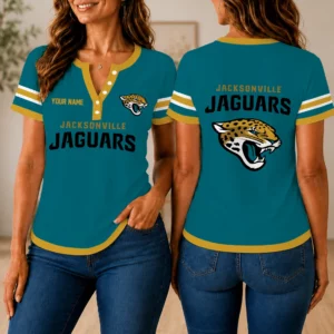 Limited Edition – Customized NFL Jacksonville Jaguars Women’s Short Sleeve Henley T-Shirt