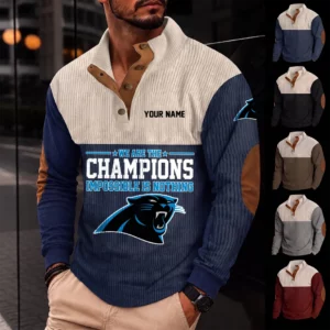 Limited Edition – Customized NFL Carolina Panthers Button Sweatshirts Stand Collar