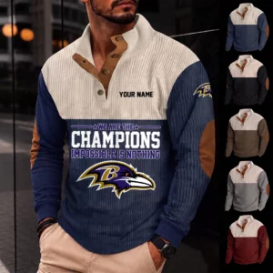 Limited Edition – Customized NFL Baltimore Ravens Button Sweatshirts Stand Collar