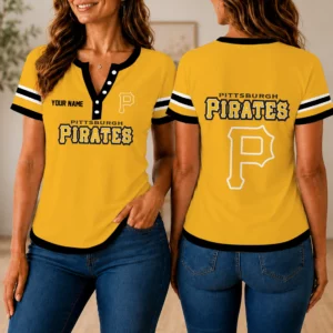 Limited Edition – Customized MLB Pittsburgh Pirates Women’s Short Sleeve Henley T-Shirt