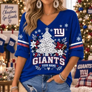 Limited Edition – Customized NFL New York Giants Women’s Heart V-Neck Long Sleeve Shirt