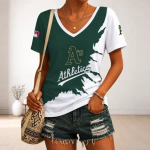 Limited Edition – Customized MLB Oakland Athletics V-Neck Female Shirt