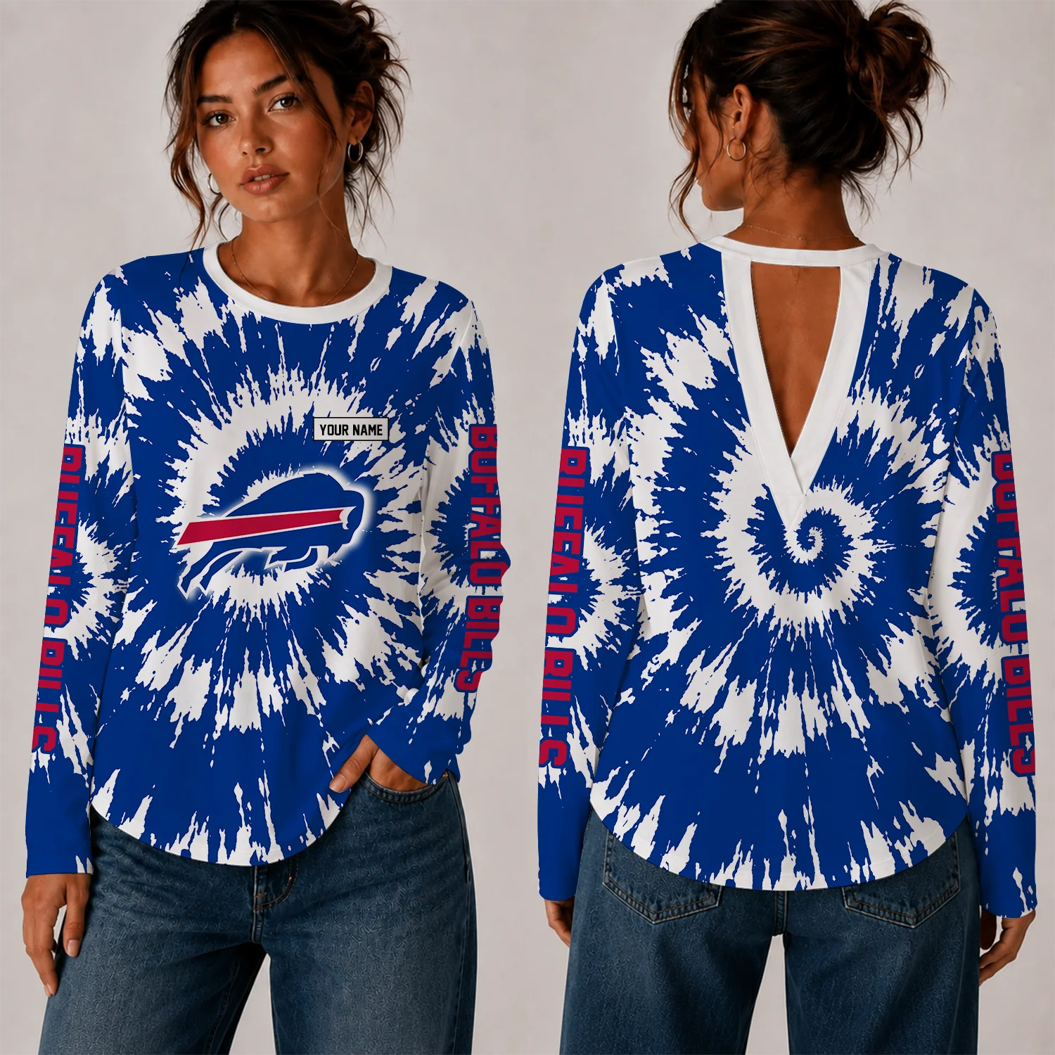 Limited Edition – Customized NFL Buffalo Bills Women’s Back V-Cut Long-Sleeve Shirt