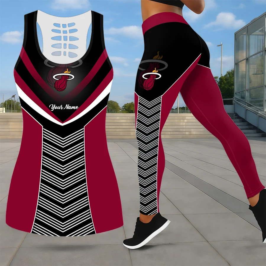 Limited Edition – Customized NBA Miami Heat Leggings & Hollow Tank Top Set