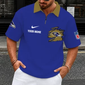 Limited Edition – Customized NFL Baltimore Ravens Quarter-Zip Polo Shirt
