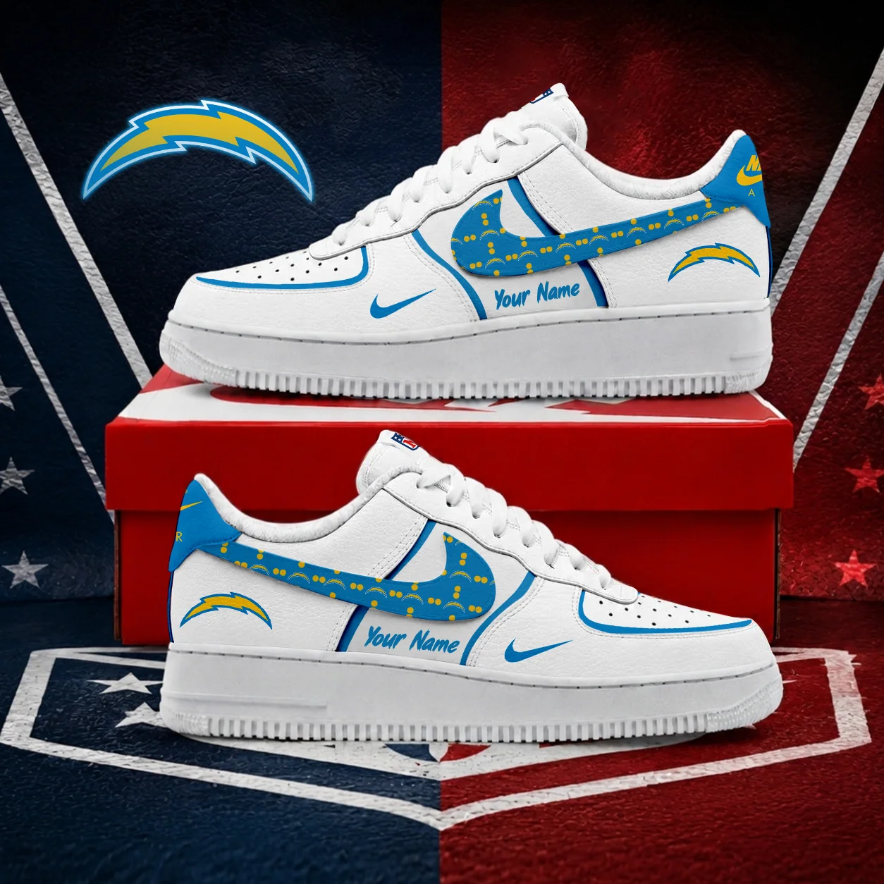 Limited Edition – Customized NFL Los Angeles Chargers Af1 Shoes