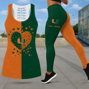 Limited Edition – Customized NCAA Miami Hurricanes Leggings & Hollow Tank Top Set
