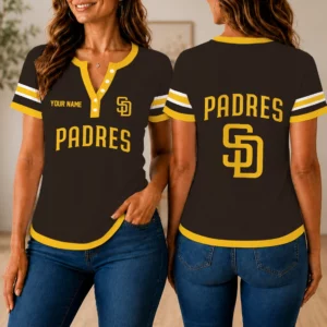 Limited Edition – Customized MLB San Diego Padres Women’s Short Sleeve Henley T-Shirt