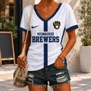 Limited Edition – Customized MLB Milwaukee Brewers V-Neck Female Shirt