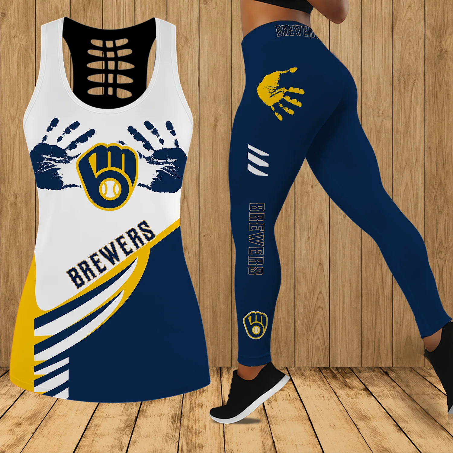 Limited Edition – Customized MLB Milwaukee Brewers Hollow Tank Top & Leggings Set