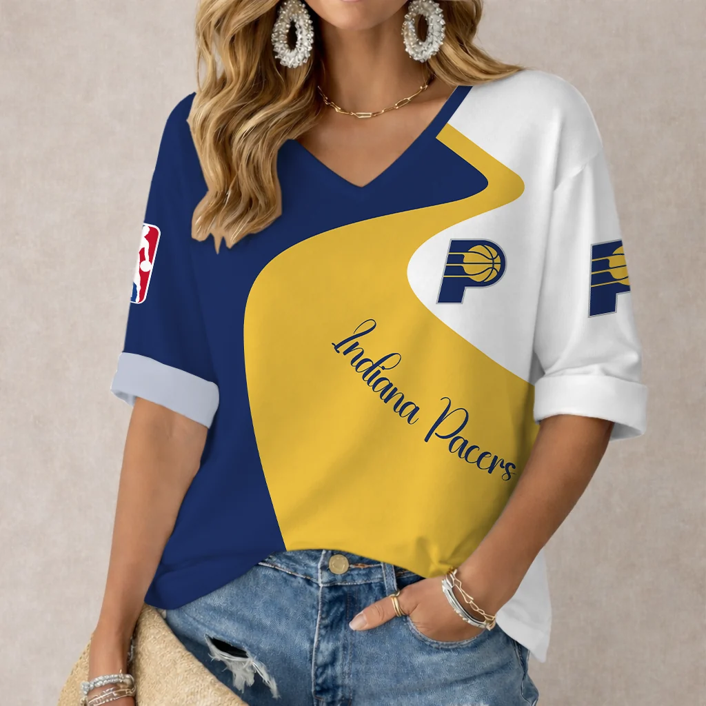 Limited Edition – Customized NBA Indiana Pacers Women’s V-Neck Long Sleeve Shirt