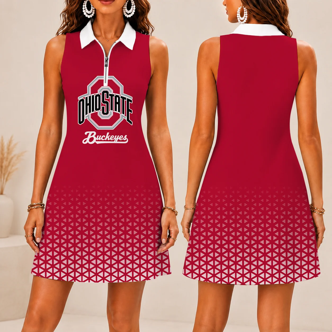 Limited Edition – Customized NCAA Ohio State Buckeyes Women’s Zip Sleeveless Polo Dress