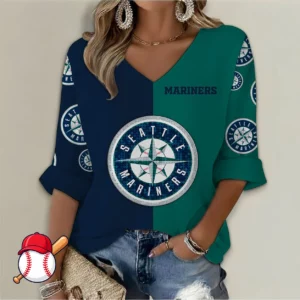 Limited Edition – Customized MLB Seattle Mariners Women’s V-Neck Long Sleeve Shirt