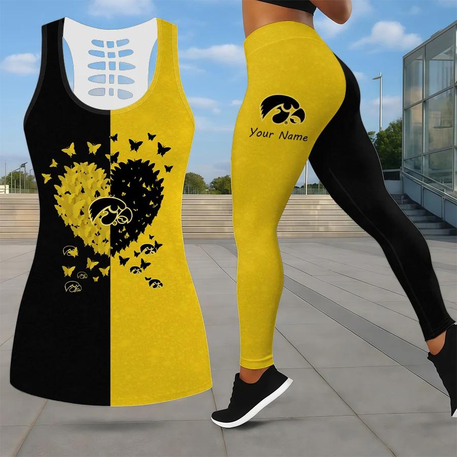 Limited Edition – Customized NCAA Iowa Hawkeyes Leggings & Hollow Tank Top Set