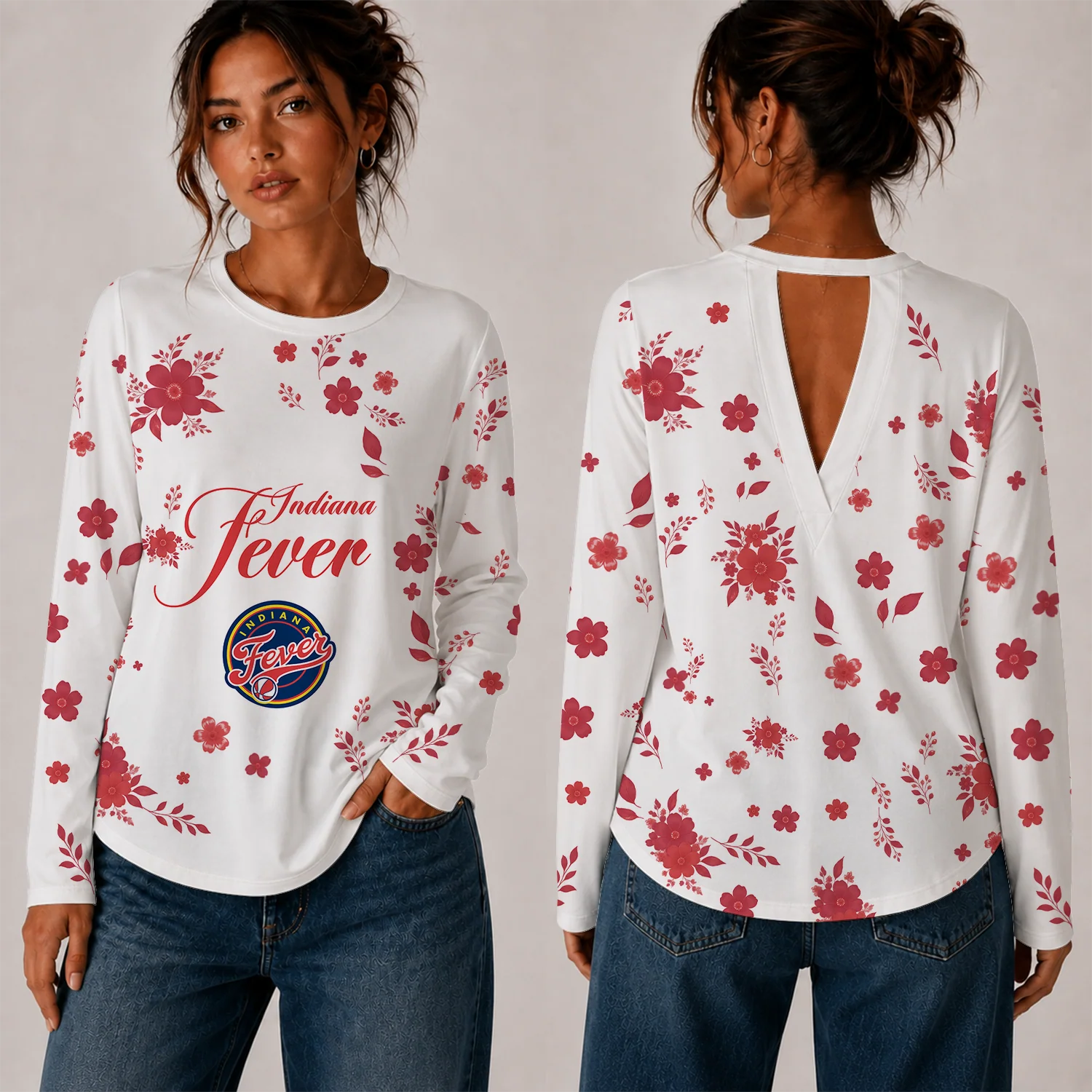 Limited Edition – Customized WNBA Indiana Fever Women’s Back V-Cut Long-Sleeve Shirt
