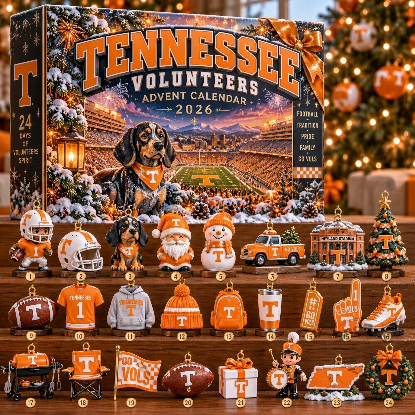 Tennessee Volunteers Advent Calendar 2026 Volunteers Gear Christmas Ornaments Gifts