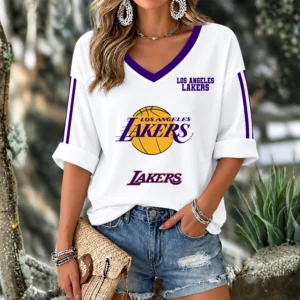 Limited Edition – Customized NBA Los Angeles Lakers Women’s V-Neck Long Sleeve Shirt