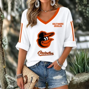 Limited Edition – Customized MLB Baltimore Orioles Women’s Heart V-Neck Long Sleeve Shirt
