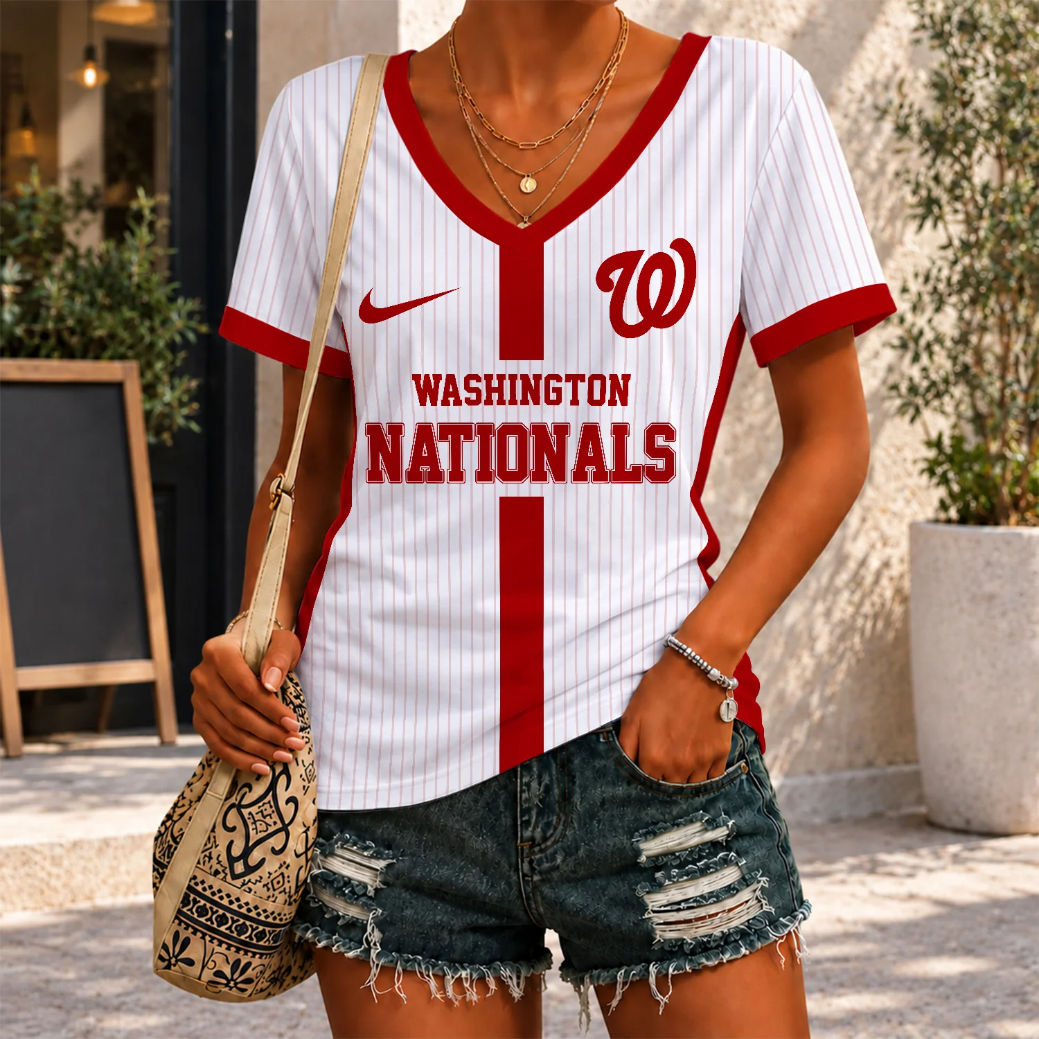 Limited Edition – Customized MLB Washington Nationals V-Neck Female Shirt