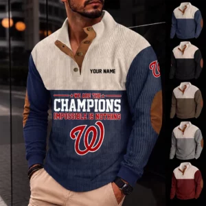 Limited Edition – Customized MLB Washington Nationals Button Sweatshirts Stand Collar