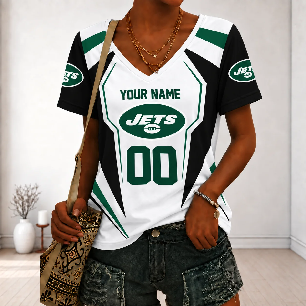 Limited Edition – Customized NFL New York Jets V-Neck Female Shirt