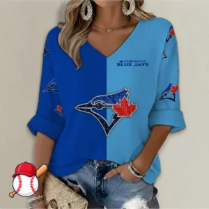 Limited Edition – Customized MLB Toronto Blue Jays Women’s V-Neck Long Sleeve Shirt