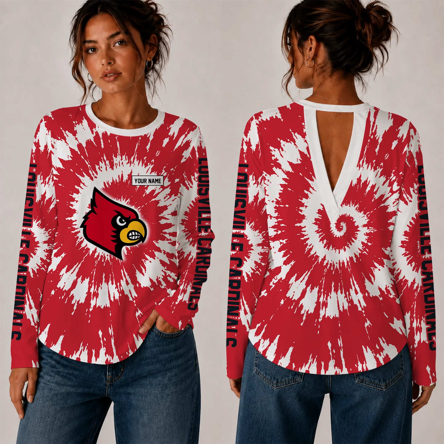 Limited Edition – Customized NCAA Louisville Cardinals Women’s Back V-Cut Long-Sleeve Shirt