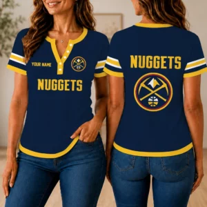 Limited Edition – Customized NBA Denver Nuggets Women’s Short Sleeve Henley T-Shirt