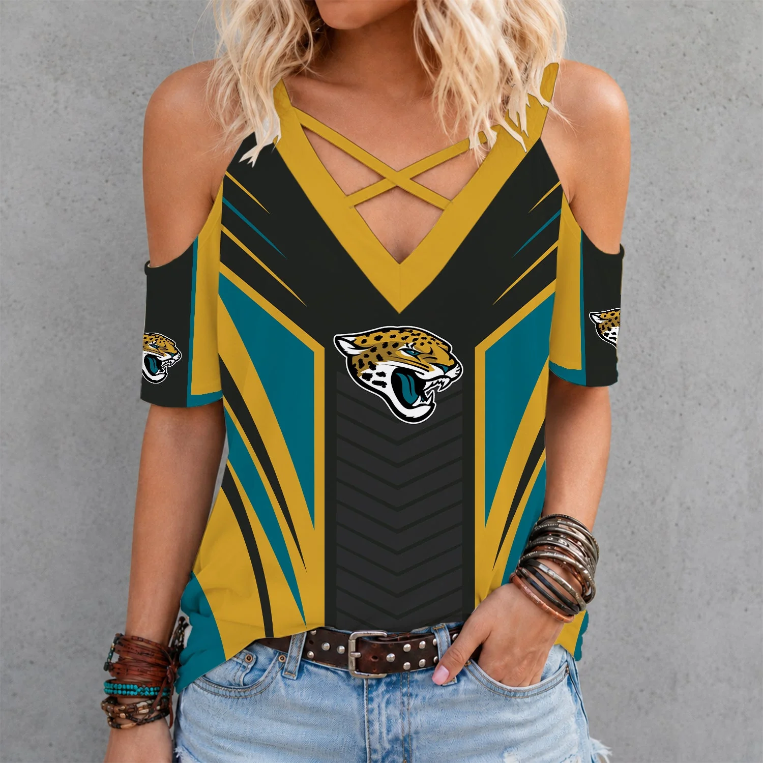 Limited Edition – Customized NFL Jacksonville Jaguars Criss Cross V-Neck Top