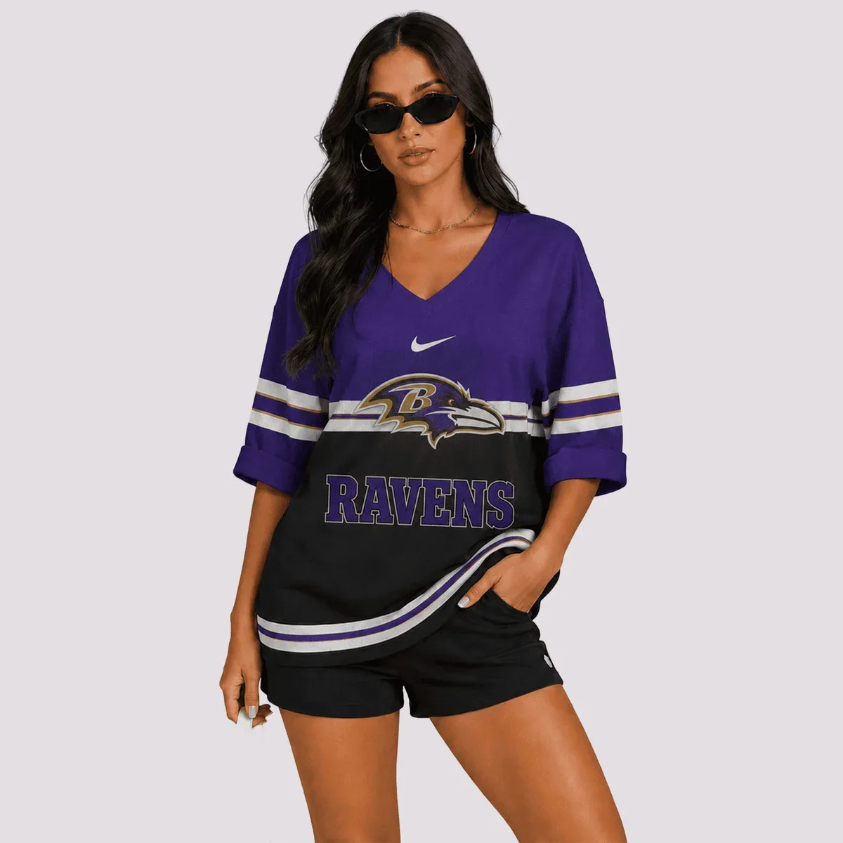 Limited Edition – Customized NFL Baltimore Ravens Women’s Heart V-Neck Long Sleeve Shirt