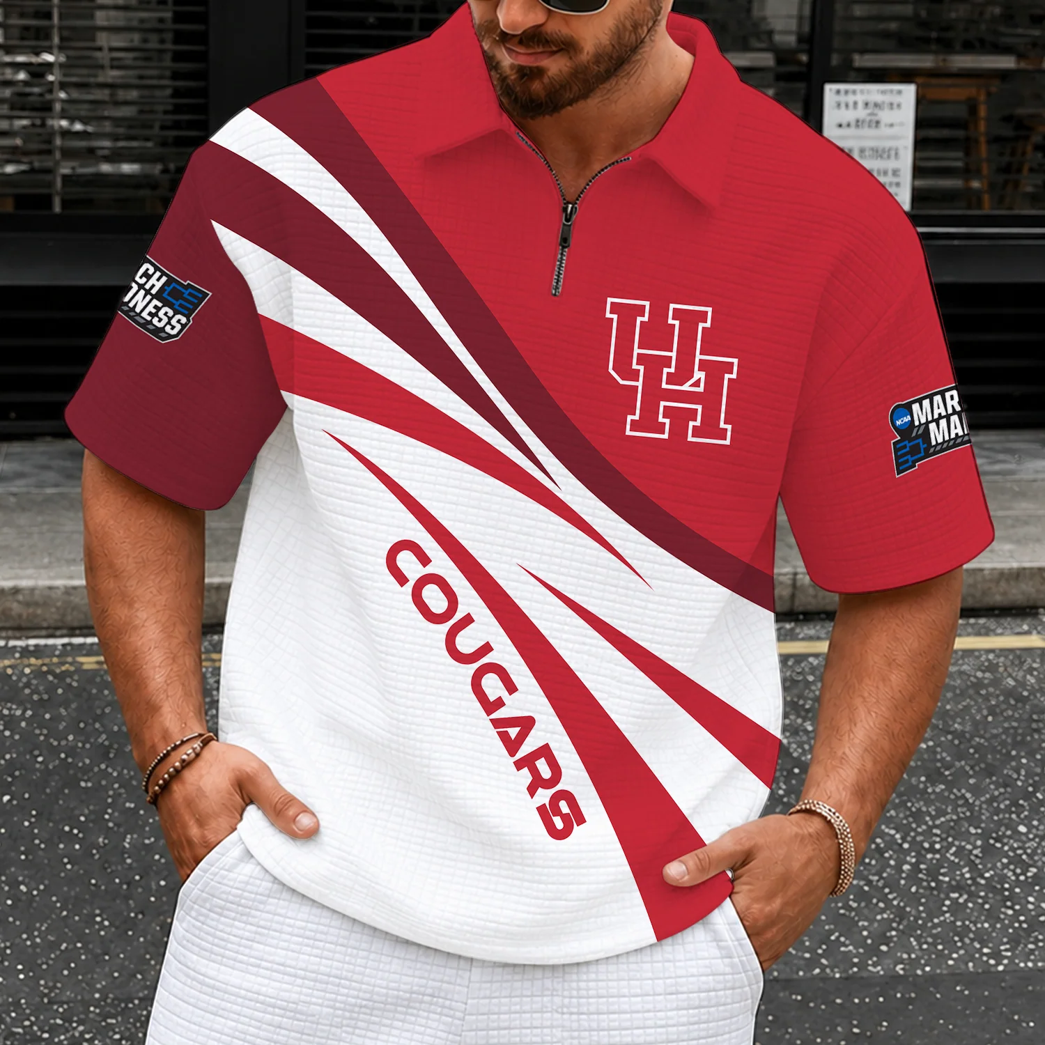 Limited Edition – Customized NCAA Houston Cougars Quarter-Zip Polo Shirt