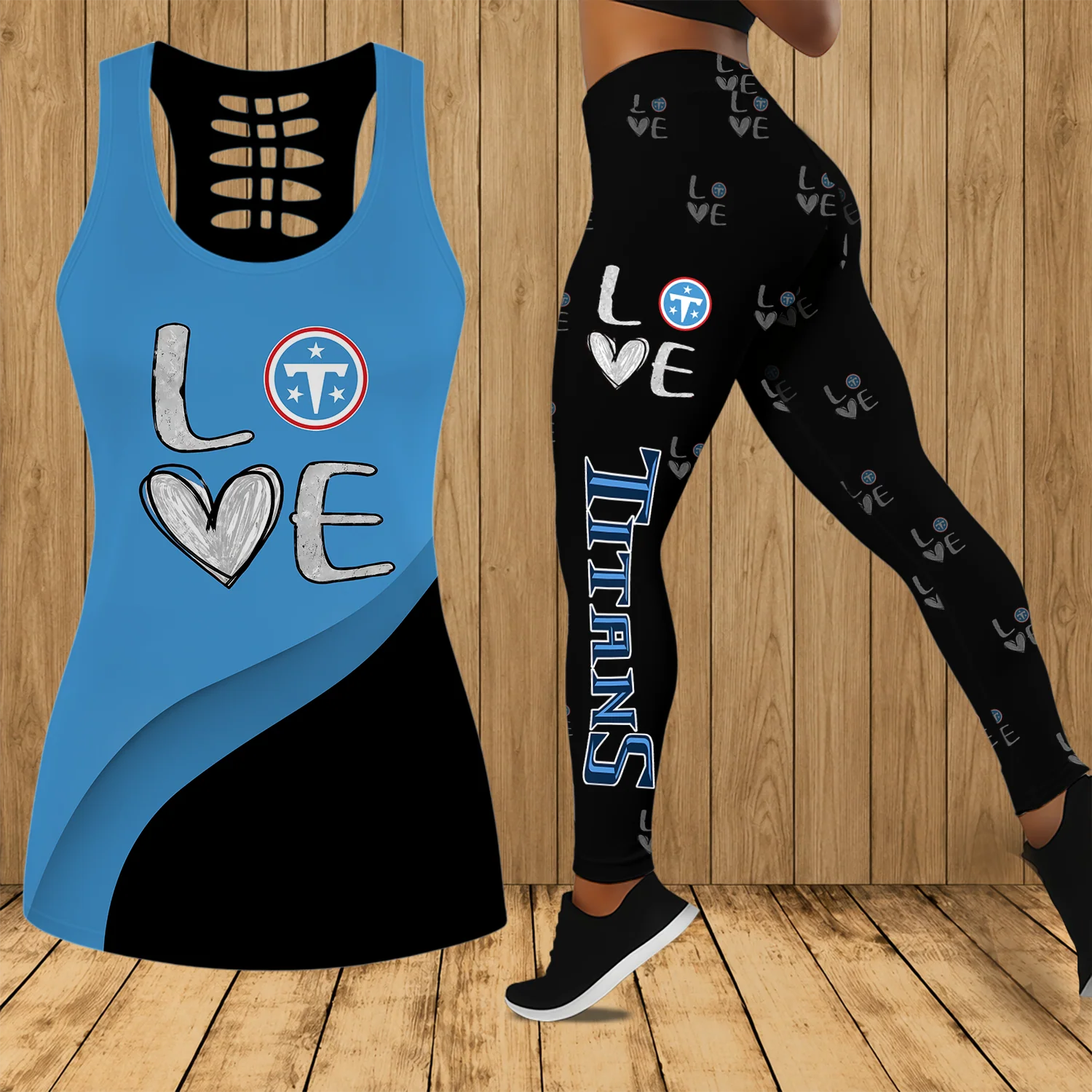 Limited Edition – Customized NFL Tennessee Titans Hollow Tank Top & Leggings Set