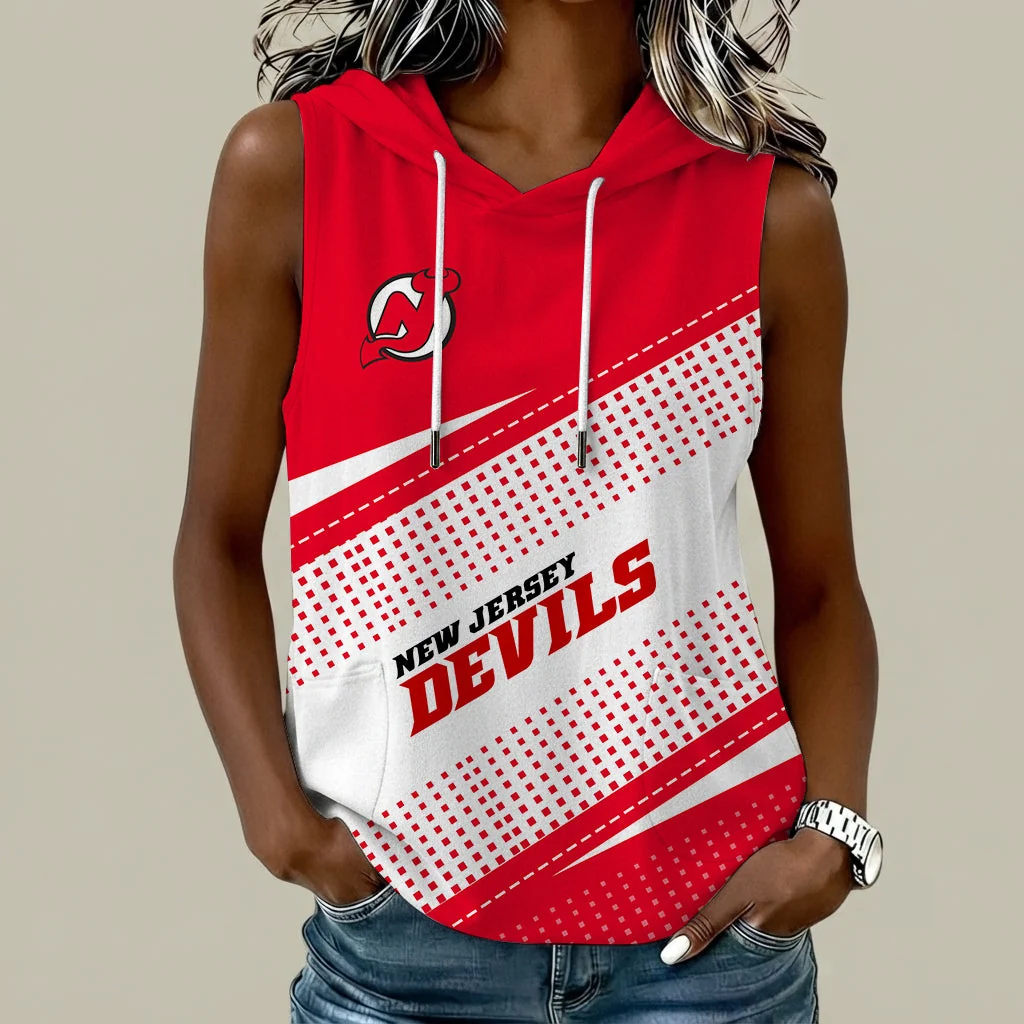 Limited Edition – Customized NHL New Jersey Devils Women’s Sleeveless Hooded Pocket Tank Top