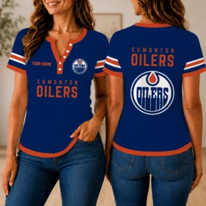 Limited Edition – Customized NHL Edmonton Oilers Women’s Short Sleeve Henley T-Shirt