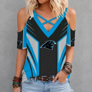Limited Edition – Customized NFL Carolina Panthers Criss Cross V-Neck Top