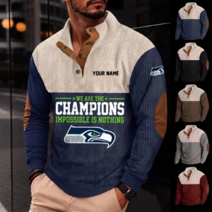 Limited Edition – Customized NFL Seattle Seahawks Button Sweatshirts Stand Collar