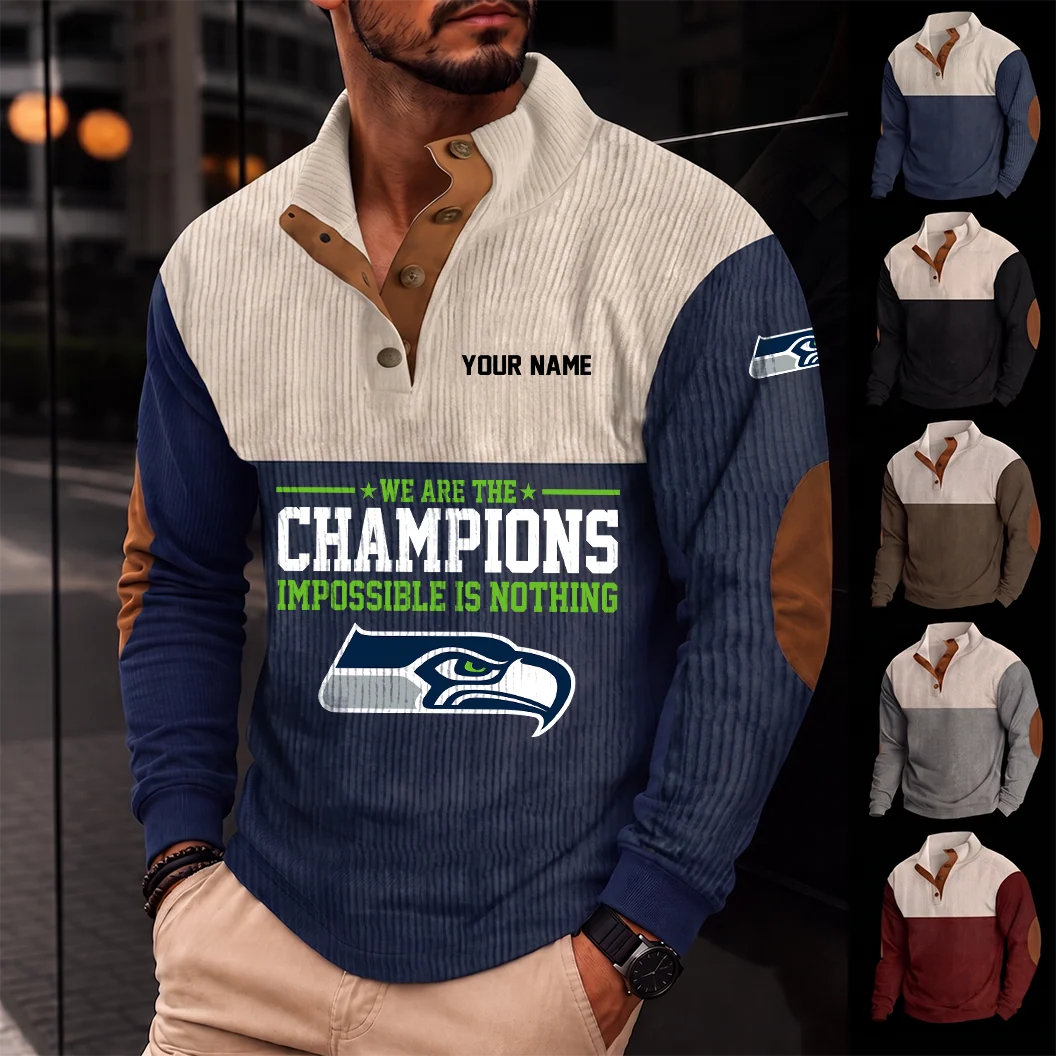 Limited Edition – Customized NFL Seattle Seahawks Button Sweatshirts Stand Collar