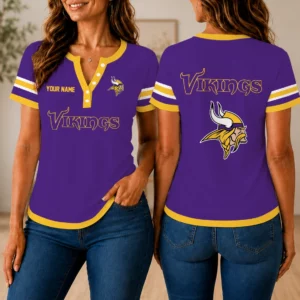 Limited Edition – Customized NFL Minnesota Vikings Women’s Short Sleeve Henley T-Shirt