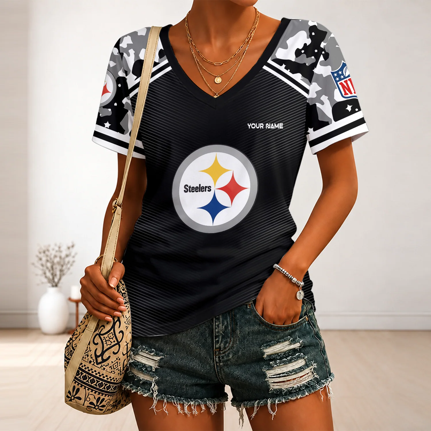 Limited Edition – Customized NFL Pittsburgh Steelers V-Neck Female Shirt