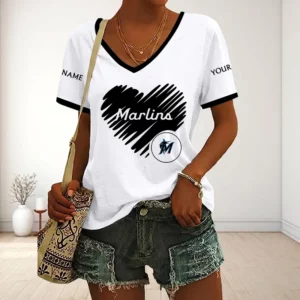 Limited Edition – Customized MLB Miami Marlins V-Neck Female Shirt