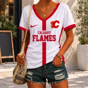 Limited Edition – Customized NHL Calgary Flames V-Neck Female Shirt