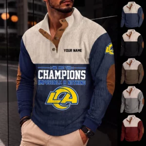 Limited Edition – Customized NFL Los Angeles Rams Button Sweatshirts Stand Collar