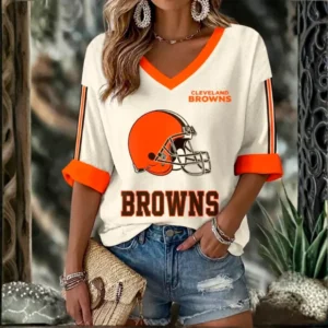 Limited Edition – Customized NFL Cleveland Browns Women’s Heart V-Neck Long Sleeve Shirt